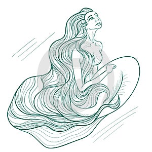 Hand drawn beautiful sadness mermaid