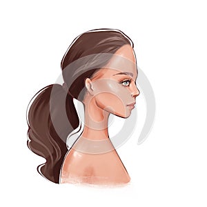 Hand drawn beautiful young woman face profile