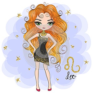 Hand drawn beaytiful cute little leo zodiac girl. photo