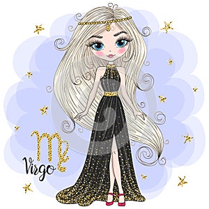 Hand drawn beaytiful cute little virgo zodiac girl.