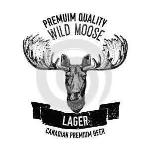 Hand drawn beer emblem with wild moose