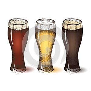 Hand-drawn beer isolated on white. Trendy element for fast food menu. Hand made lettring. Vector object. Sketch, engraving. Beer