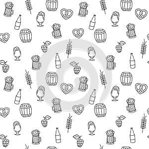 Hand drawn beer mug seamless pattern for adult coloring pages