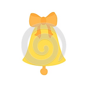 Hand drawn Bell icon with ribbon in flat style. Cartoon bell vector icon for web design isolated on white background.