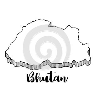 Hand drawn of Bhutan map, illustration