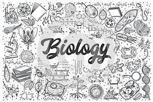 Hand drawn biology vector doodle set.