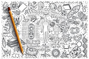 Hand drawn Biology vector doodle set