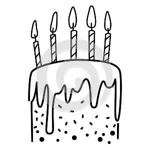 Hand-drawn birthday cake with black lines
