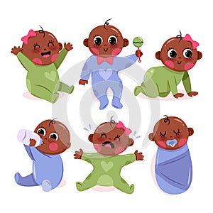 Hand drawn black baby collection Vector illustration.