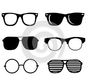 Hand drawn black sunglasses set isolalet on white background, vector illustration