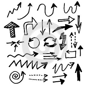 Hand drawn vector arrows, freehand, isolated