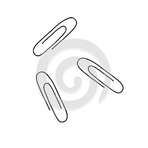 Hand drawn black vector illustration of a group of metalic paper Clips isolated on a white background