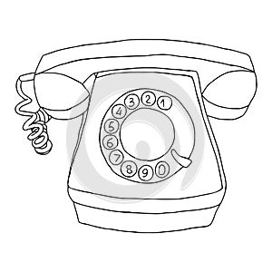 Hand drawn black vector illustration of old retro phone isolated on a white background