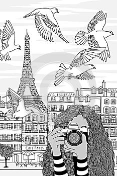 Young woman taking photos in Paris