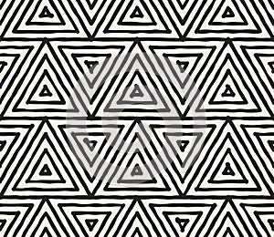 Hand drawn black and white ink striped seamless pattern. Vector grunge lattice texture. Monochrome brush strokes line