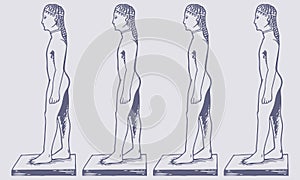 Hand-Drawn Black and White Kouros Vector Illustration - Ancient Greek Male Youth Sculpture