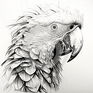 Hand-drawn Black And White Parrot Art With Bold Defined Lines