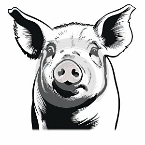 Hand-drawn Black And White Pig Illustration: Arthur Sarnoff Style photo