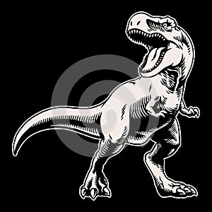 Hand Drawn of Black and White of Roaring T-Rex Illustration