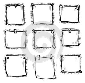 Hand drawn blank sticky paper note sheet icon set