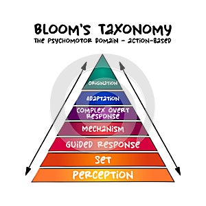 Hand drawn Bloom`s taxonomy The psychomotor domain action-based hierarchical model used to classify educational learning