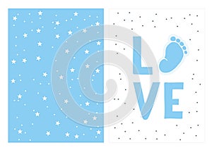 Hand Drawn Blue Baby Shower Vector Illustration Set.