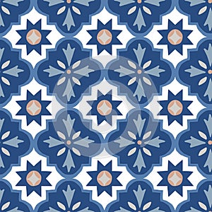 Hand drawn blue Moroccan seamless pattern for Ramadan Kareem greeting cards, islamic backgrounds, fabric, web banners