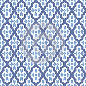 Hand drawn blue Moroccan seamless pattern for Ramadan Kareem greeting cards, islamic backgrounds, fabric, web banners