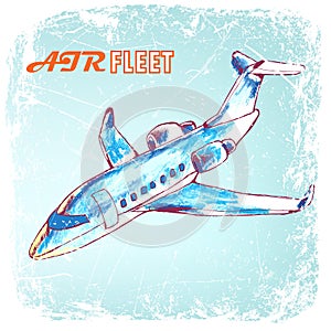 Hand drawn blue plane.vector illustration