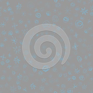 Hand Drawn blue Snowflakes Christmas Seamless Patt