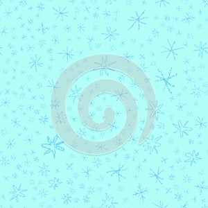 Hand Drawn blue Snowflakes Christmas Seamless Patt