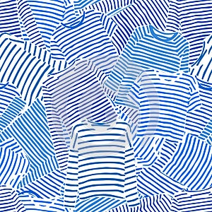Hand drawn blue striped longsleeve t-shirts seamless pattern.