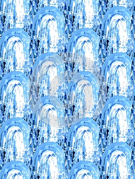 Hand drawn blue and white acryllic brushstroke Seamless pattern. Round arch art stroke wallpaper