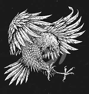 Hand drawn bold linework swooping tattoo eagle photo