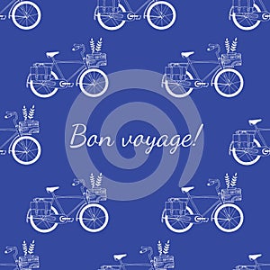 Hand drawn Bon voyage bicycle pattern.