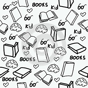 Hand drawn books doodles seamless pattern