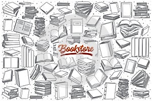 Hand drawn bookstore set with lettering