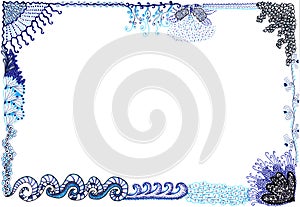 Hand drawn border sea waves water motifs