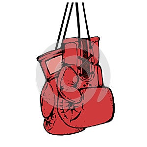 Hand drawn boxing gloves isolated on white background. Design element for poster, emblem, t-shirt print.