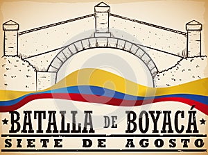 Hand Drawn Boyaca`s Bridge and Colombian Flag for Boyaca`s Battle, Vector Illustration photo