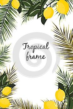 Hand drawn branches and leaves of tropical plants. Natural green background with space for text.