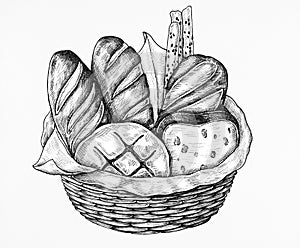 Hand drawn bread basket set