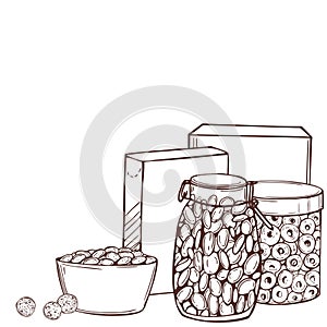 Hand drawn breakfast cereals . Vector sketch illustration