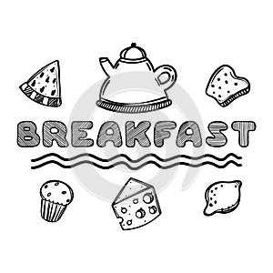 Hand drawn breakfast illustration. Sketch illustration