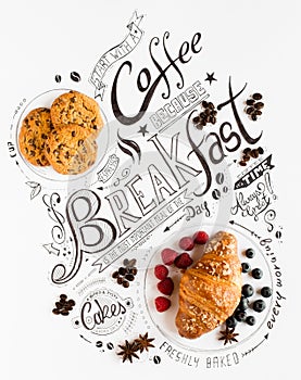 Hand Drawn Breakfast Lettering Typography with classic Phrases i