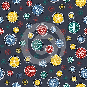 Hand drawn bright bohemian Christmas snowflakes vector seamless pattern background. Winter Holiday Handcrafted Print