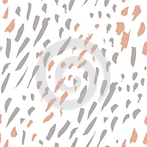 Hand drawn brush strokes seamless pattern. Abstract hand painted dots, spots, dashes, lines on white background