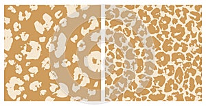 Hand drawn brush strokes seamless pattern set. Abstract animal print skin, leopard spotted fur imitation background