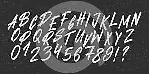 Hand drawn brush typeface. Lettering brush font alphabet. Vector uppercase letters, numbers and punctuation