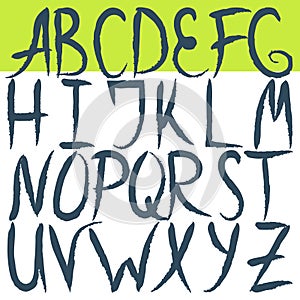 Hand drawn brushed letters alphabet. Grunge font